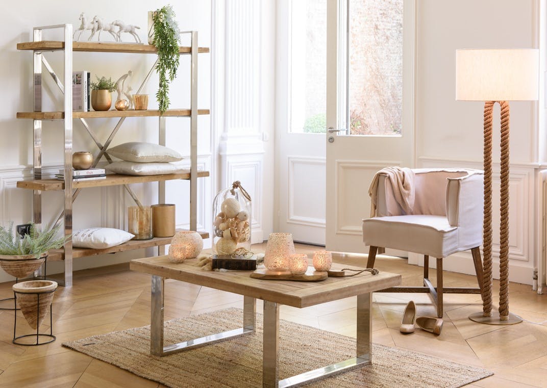Table basse sapin pieds métal argenté 120x70x45cm