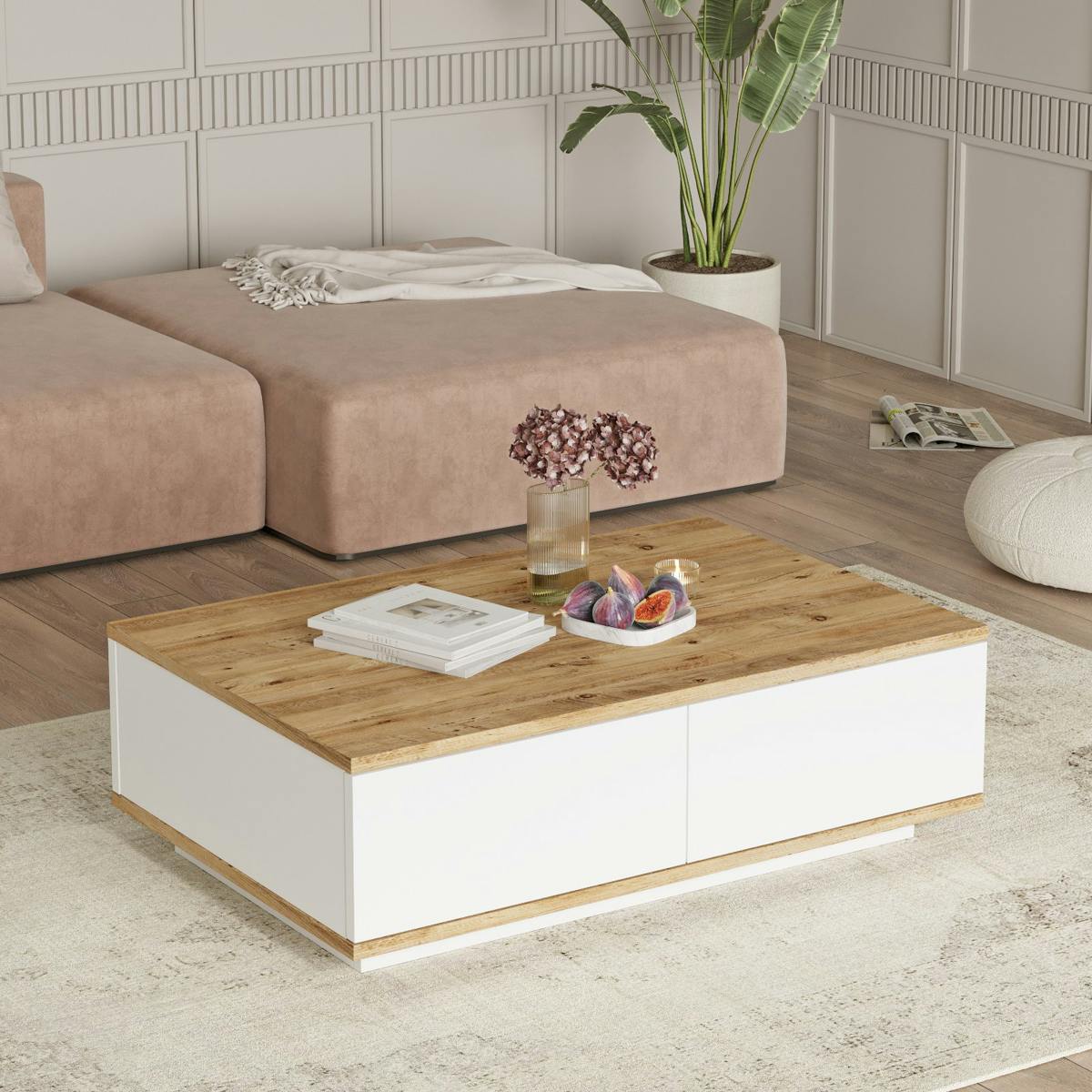 Table basse scandinave, 2 niches de rangement fermées MARFA