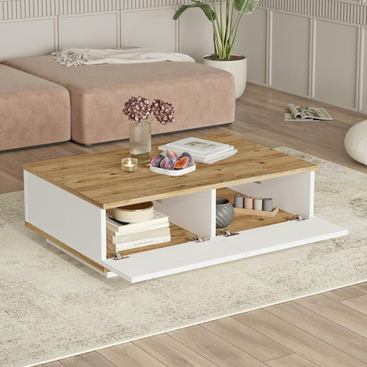 Table basse scandinave, 2 niches de rangement fermées MARFA | Tables ...