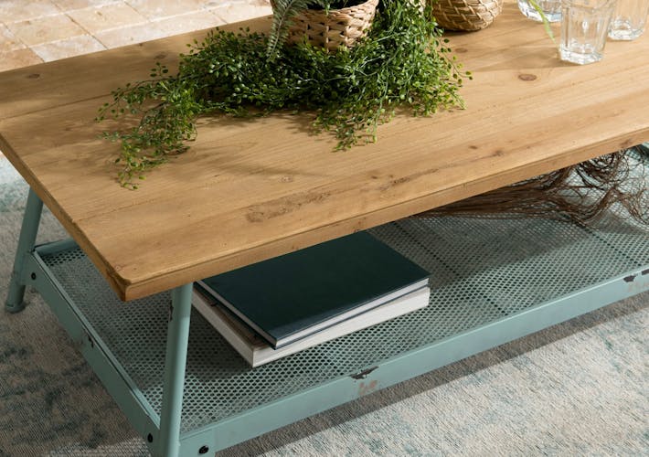 Table basse rectangulaire en bois pieds metal de style industriel