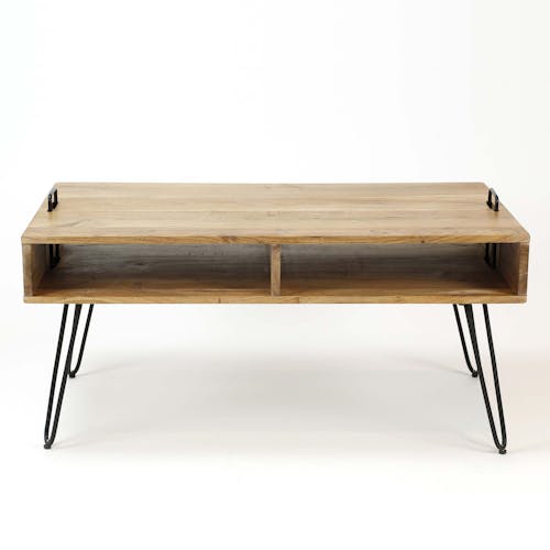 Table basse rectangulaire bois et pieds metal epingle style vintage