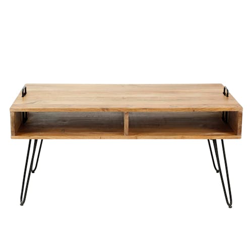 Table basse rectangulaire bois et pieds metal epingle style vintage