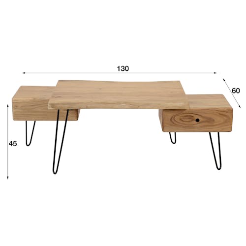 Table basse destructuree en bois massif et metal de style scandinave