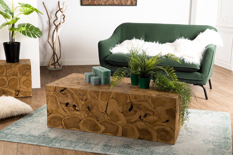 Table basse rectangulaire en bois de style exotique