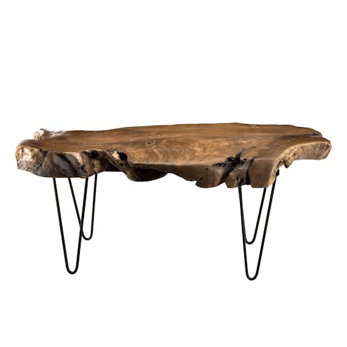 Table basse bois tronc arbre et metal style exotique