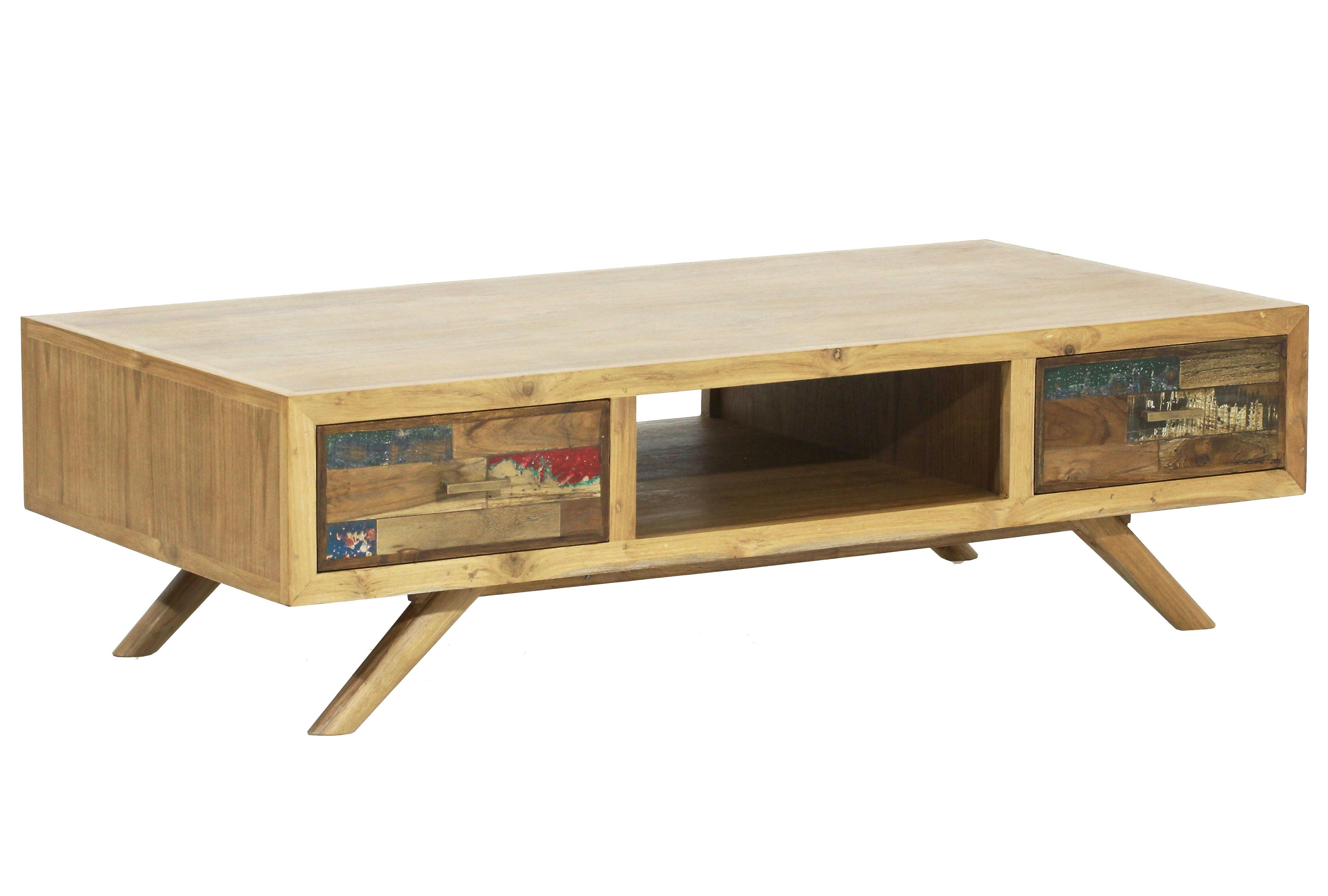 Table basse en bois recycle avec deux tiroirs de style scandinave