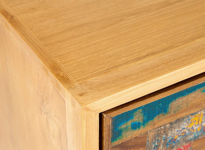 Table basse en bois recycle avec deux tiroirs de style scandinave