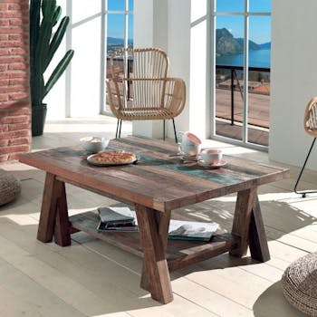 Table basse bois recycle deux plateaux de style campagne