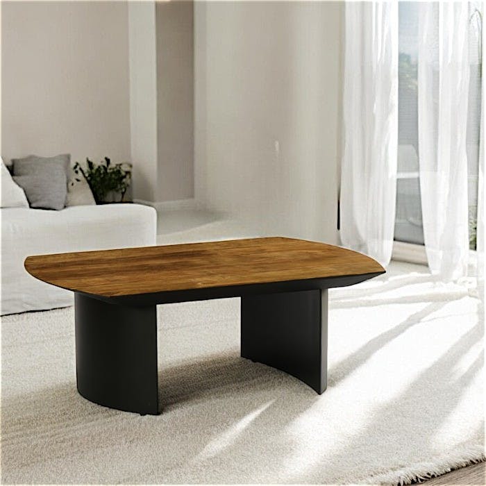 Table basse teck recyclé pieds arrondis noirs TRANI