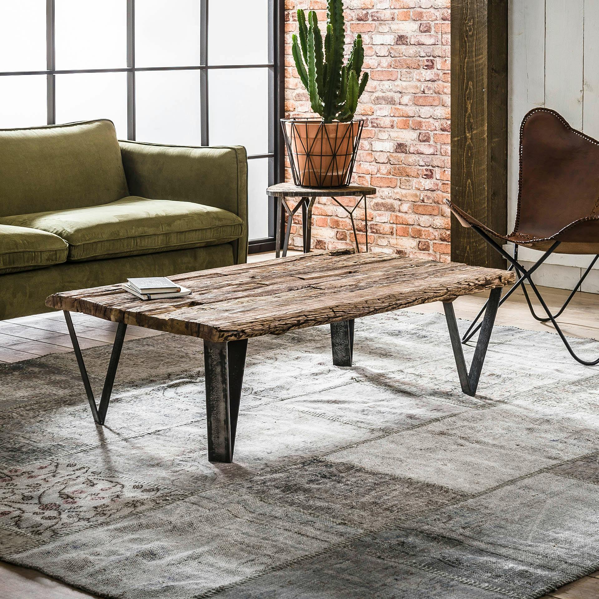 Table basse teck recyclé, pieds métal 135x75cm OMSK