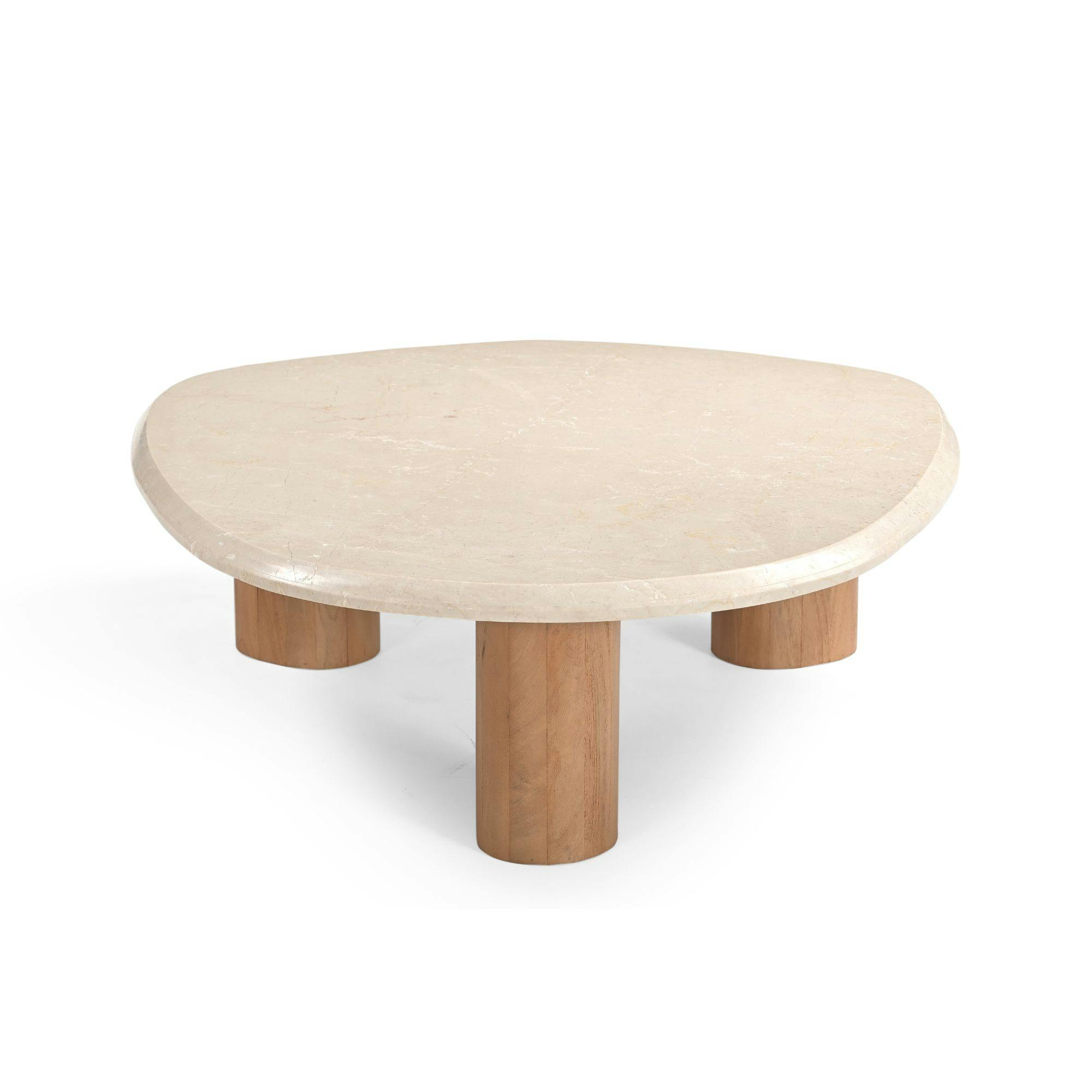 Table basse travertin bois design organique 100 cm DUOMO