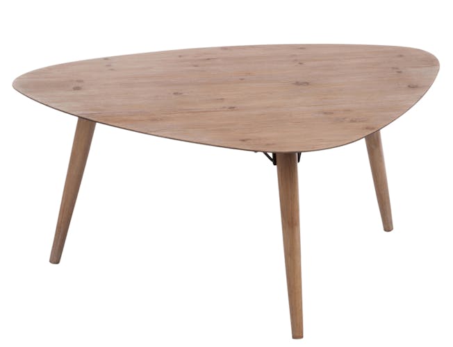 Table basse triangulaire 3 pieds chêne et bois 100x80x44cm