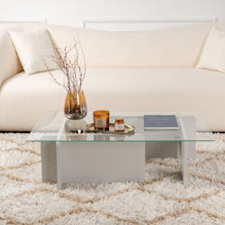 Table basse verre déstructurée – base gris clair SALTA