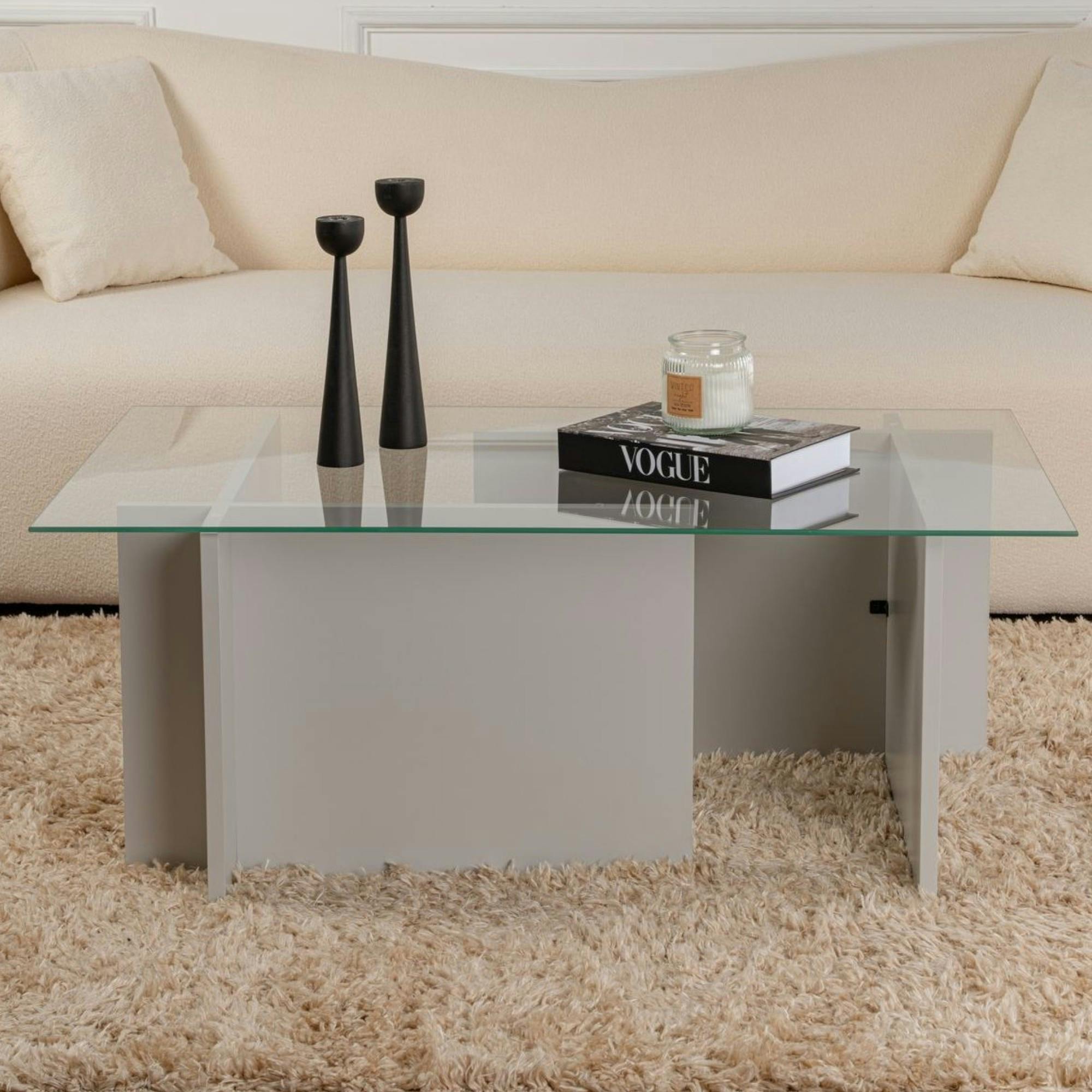 Table basse verre déstructurée - gris clair, H. 40 cm SALTA