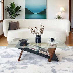 Table basse verre et bois brun - fonction porte-revues LHASA