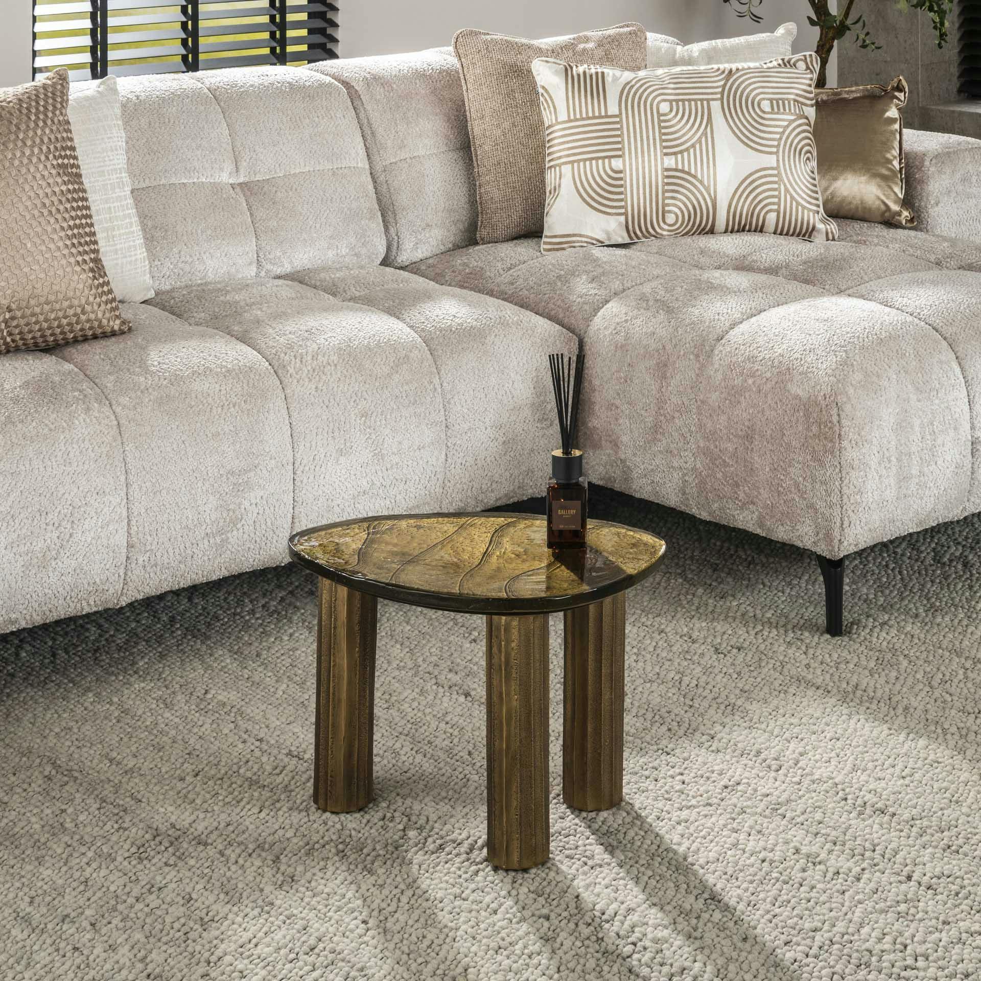 Table basse verre – finition antique dorée, 35 cm LAGUNA