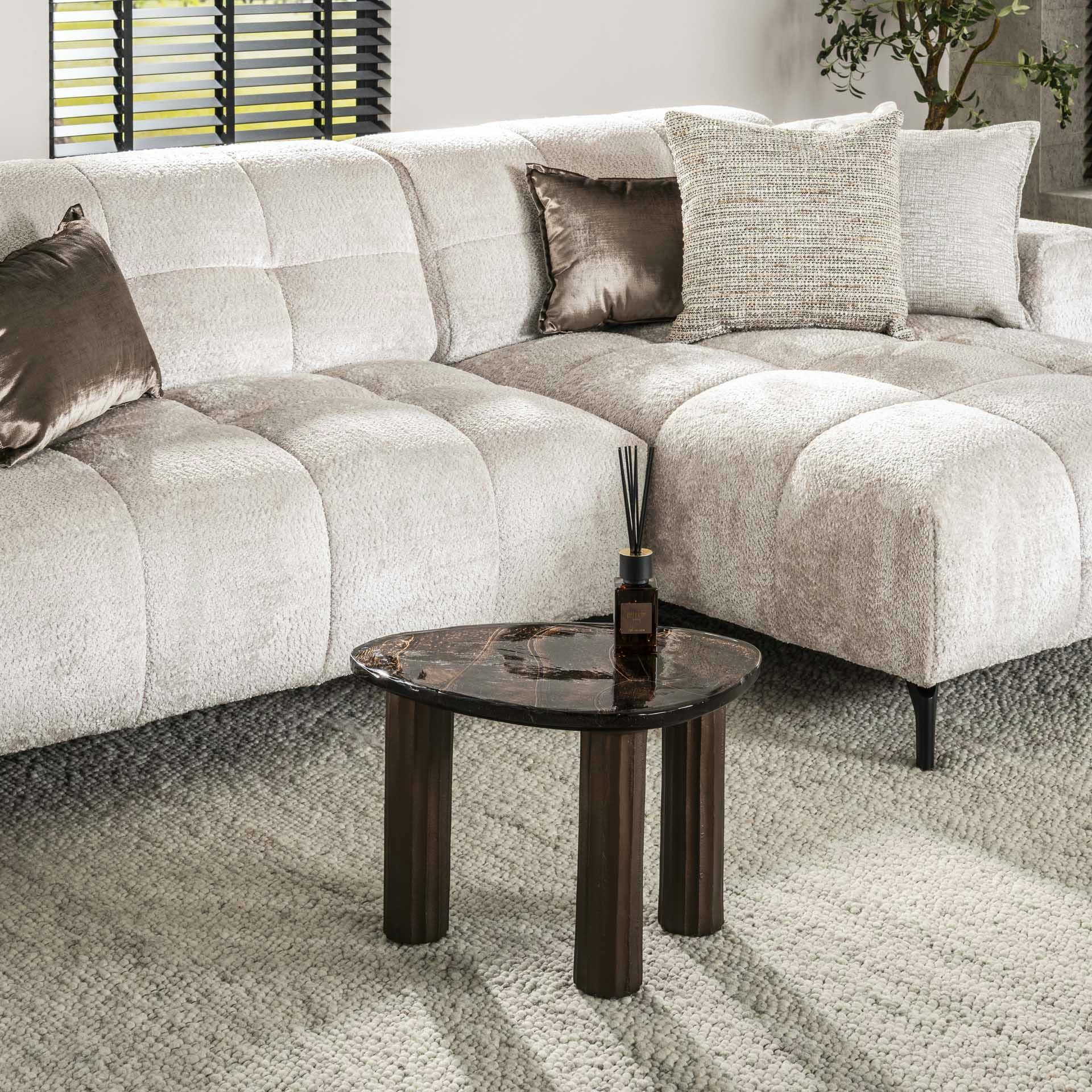 Table basse verre – finition cuivre antique, 35 cm LAGUNA