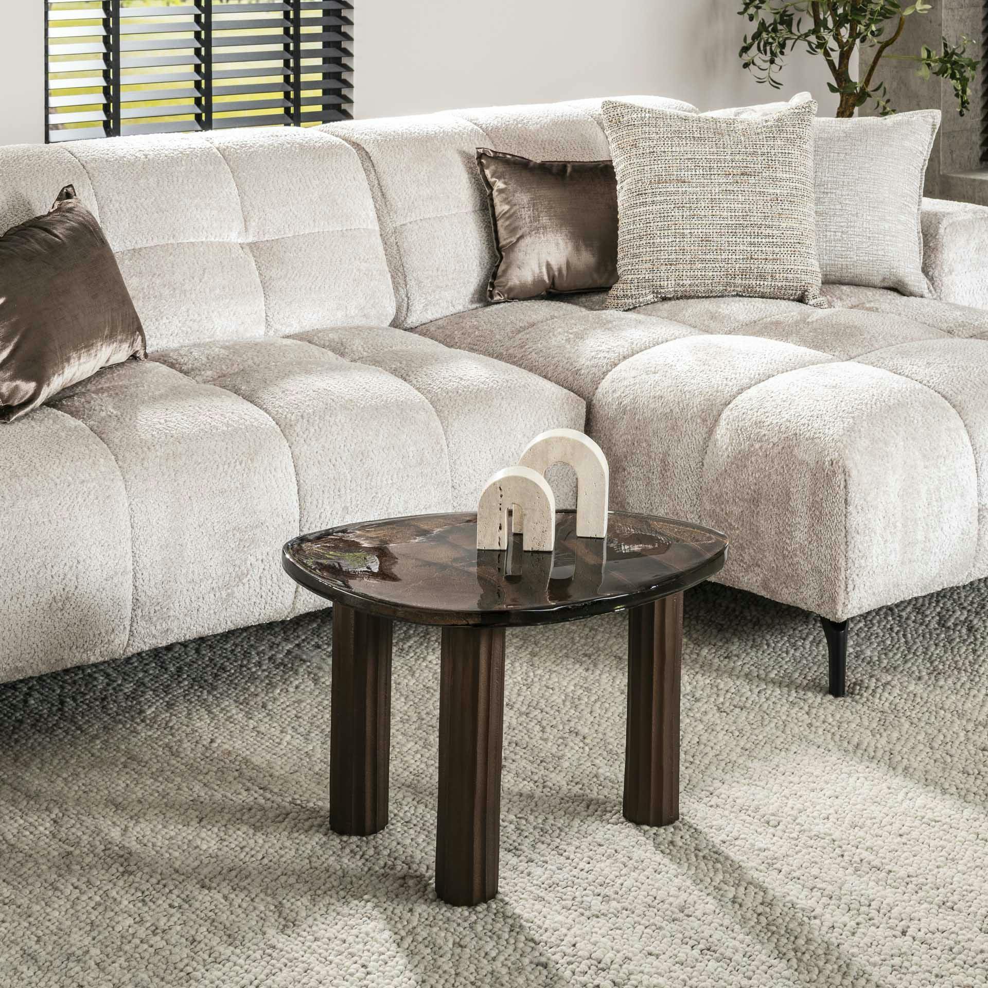 Table basse verre – finition cuivre antique, 40 cm LAGUNA