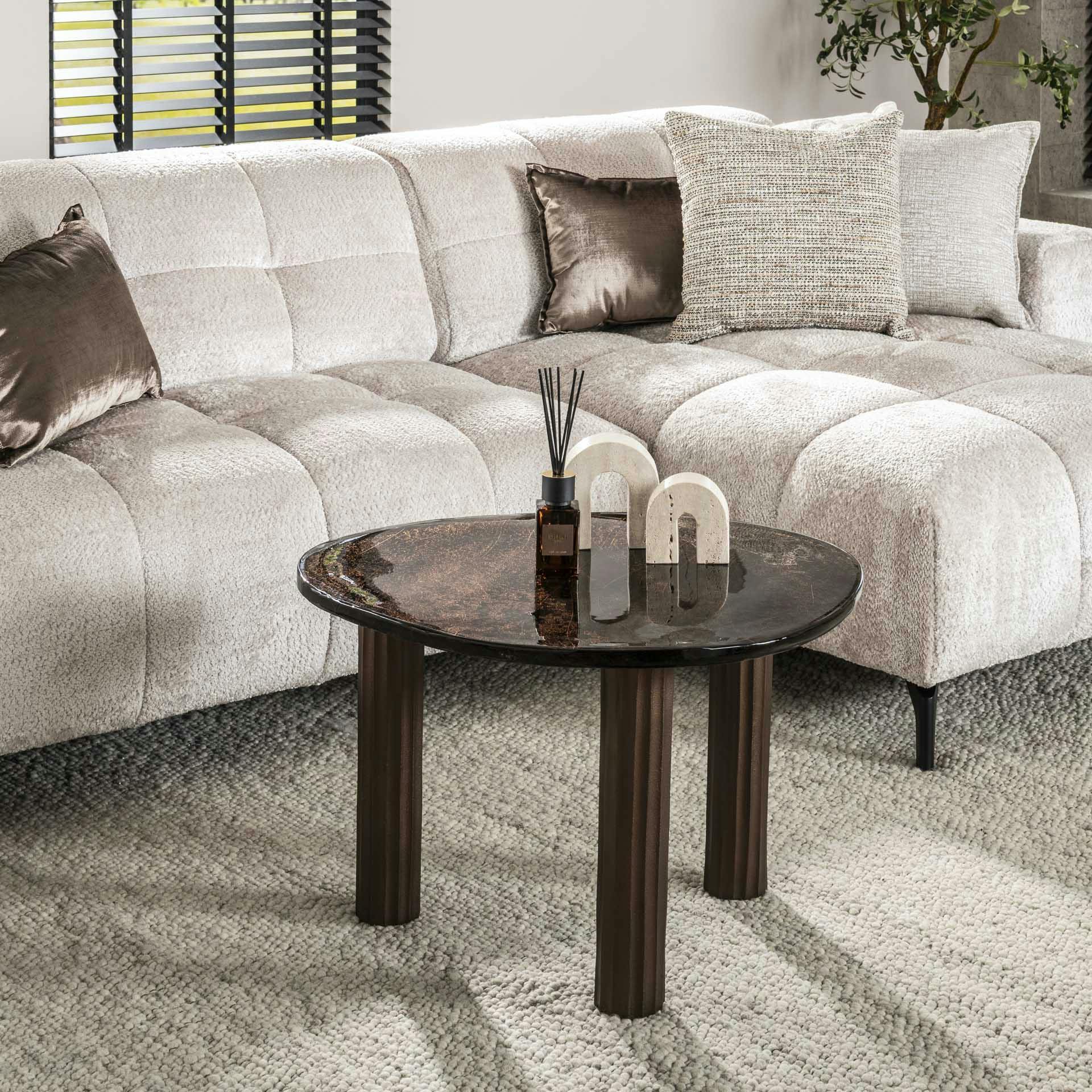 Table basse verre – finition cuivre antique, 45 cm LAGUNA