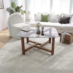 Table basse verre fumé et bois - forme carrée douce ANZIO