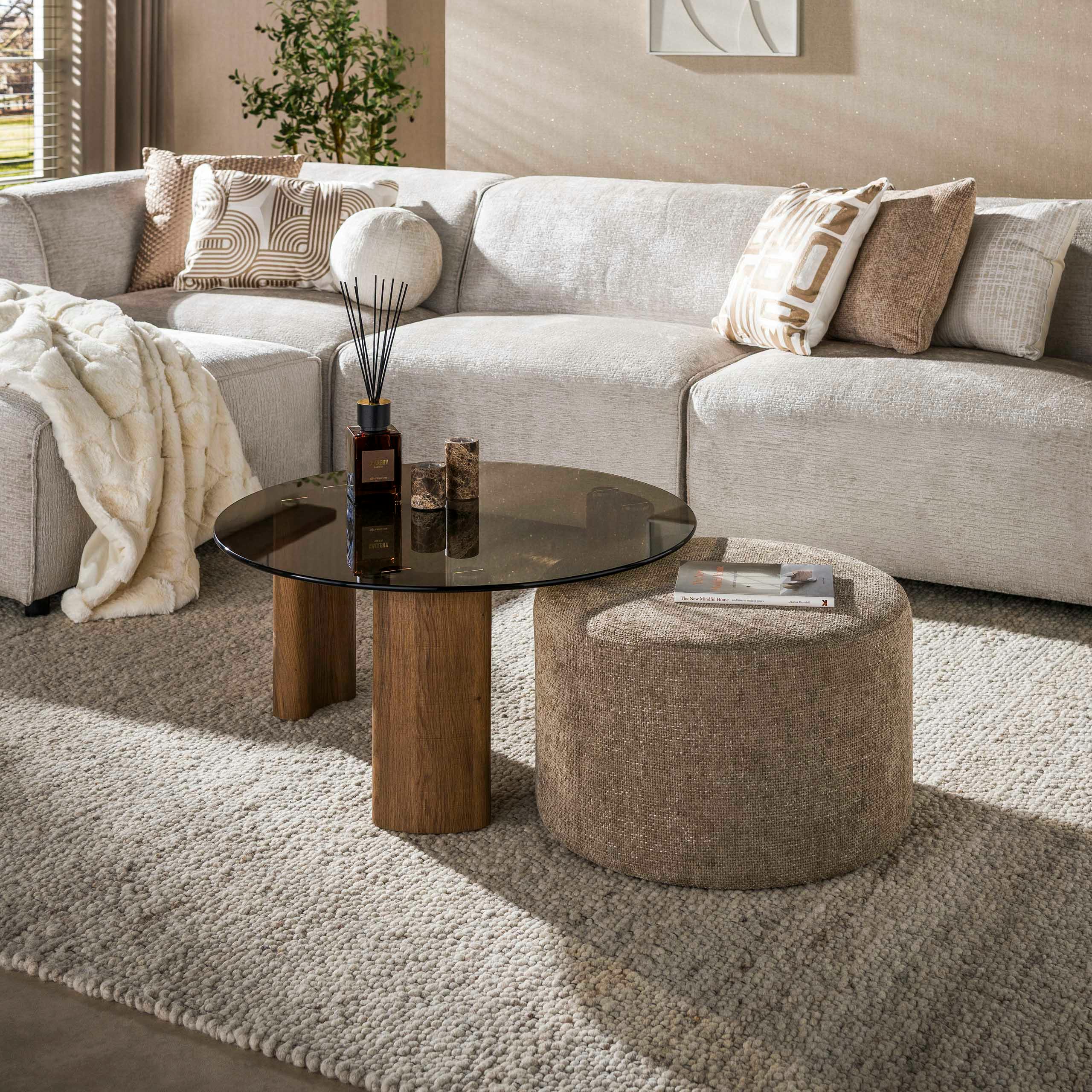 Table basse verre fumé et pouf assorti MILOS