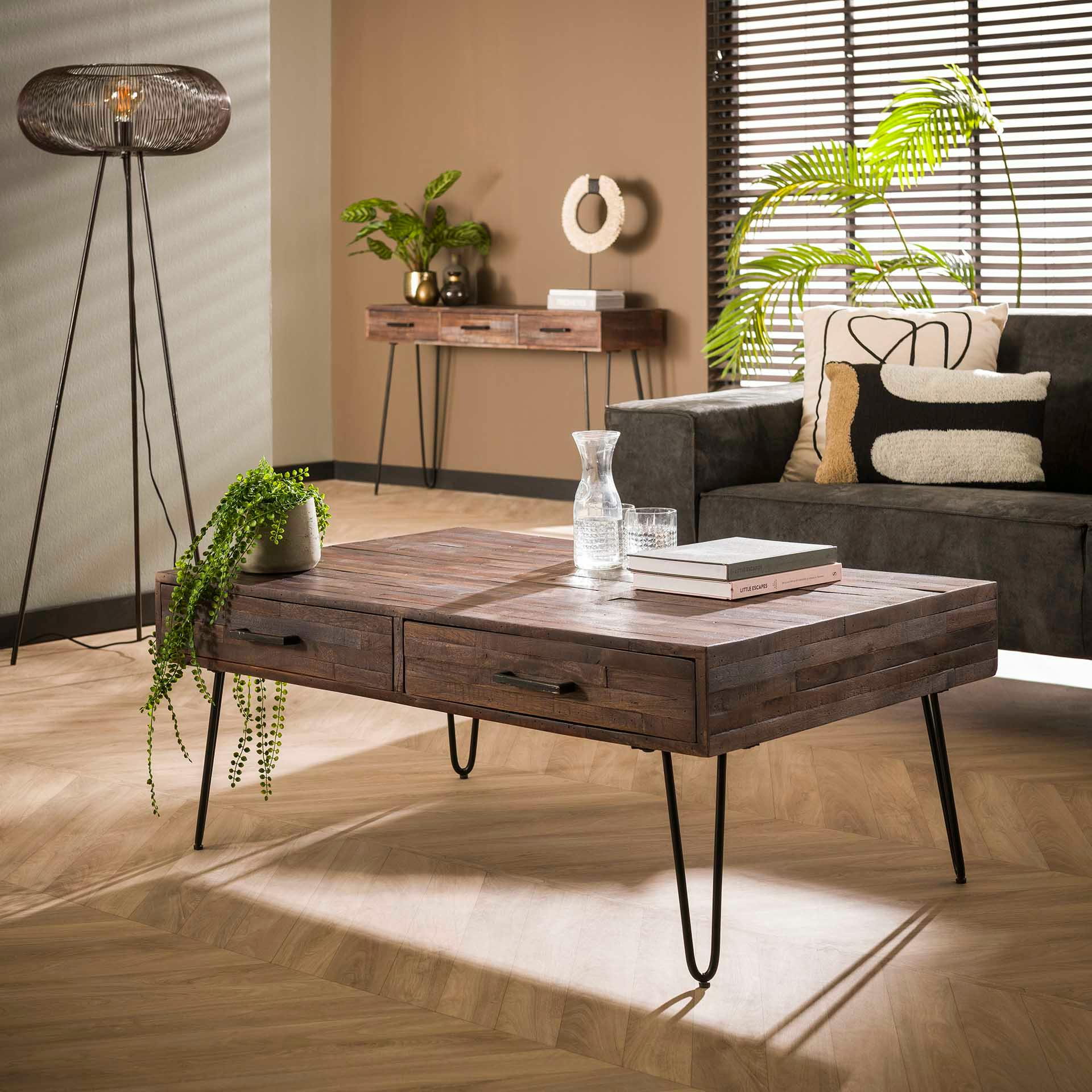 Table basse vintage en bois grisé 2 tiroirs MELBOURNE