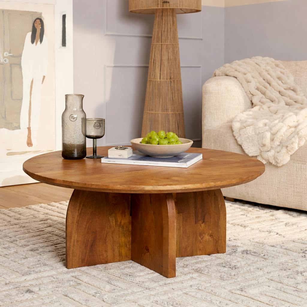 Table basse vintage en bois Ø70 cm CALDERA