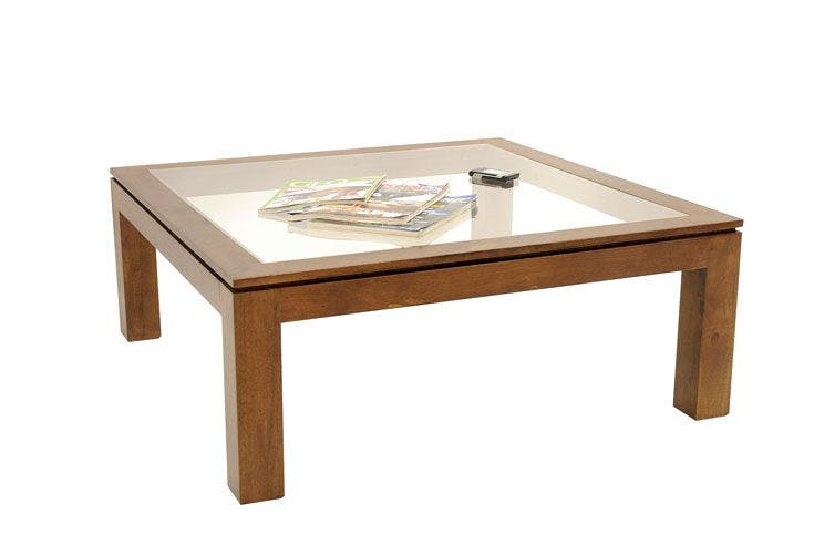 Table basse vitrée hévéa 100X100cm HELENA