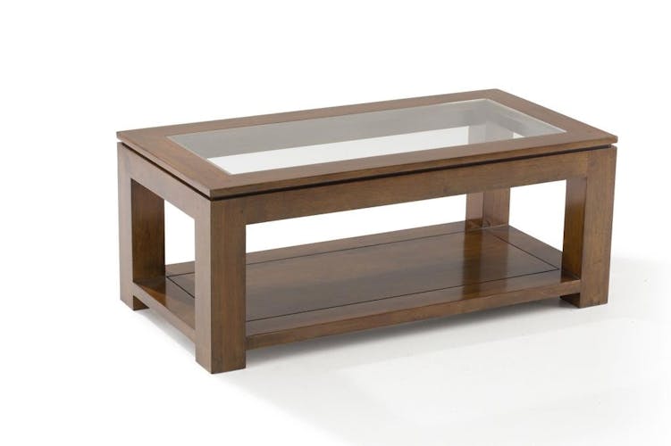 Table basse vitrée hévéa 100X50cm HELENA