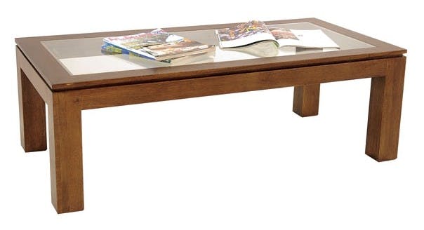 Table basse vitrée hévéa 120X60cm HELENA