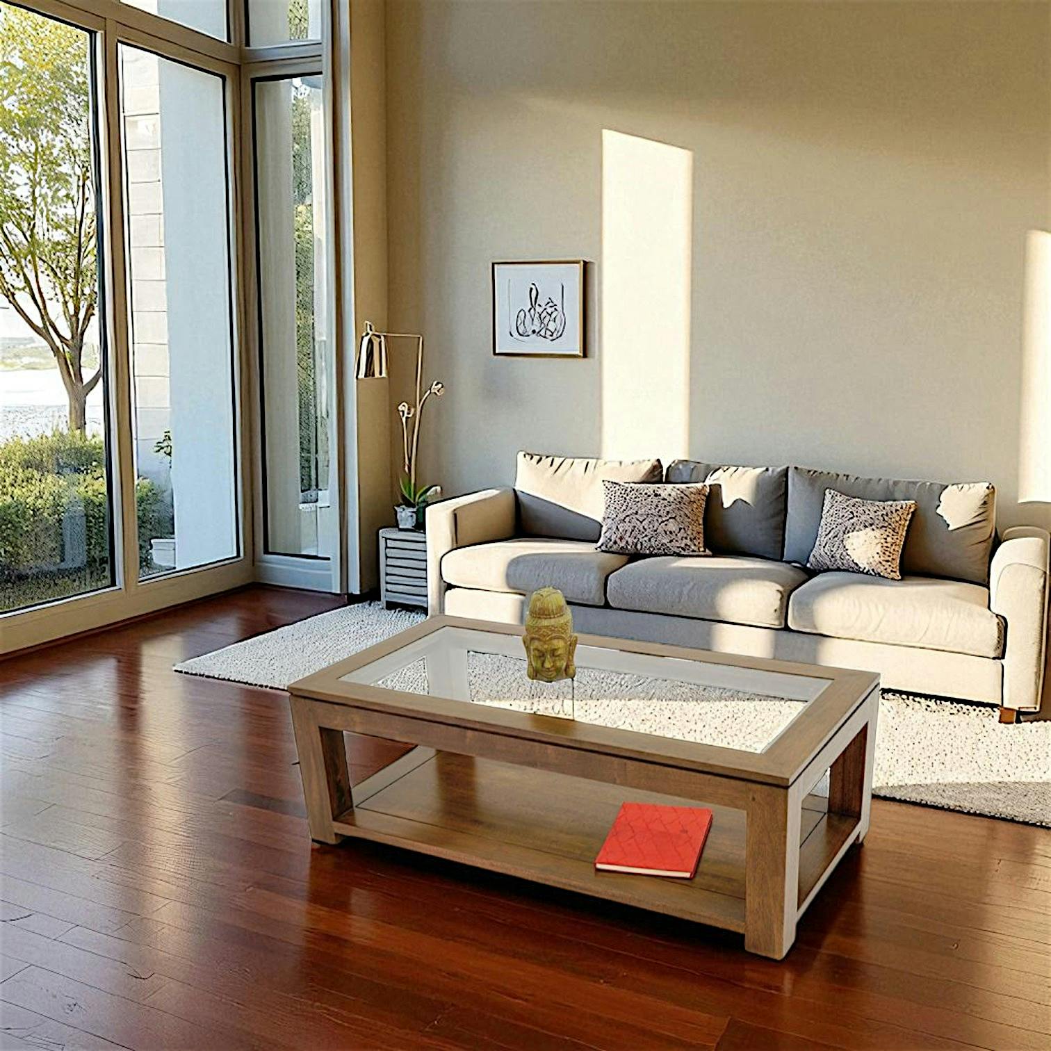 Table basse vitrée hévéa 2 plateaux 120X60cm HELENA