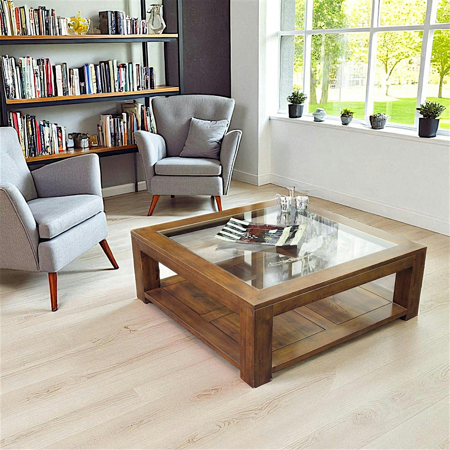 Table Basse Ancienne En Bois Vitrée Avec Ferronnerie - 110 X 61.5 X 42 Cm - Style Antique