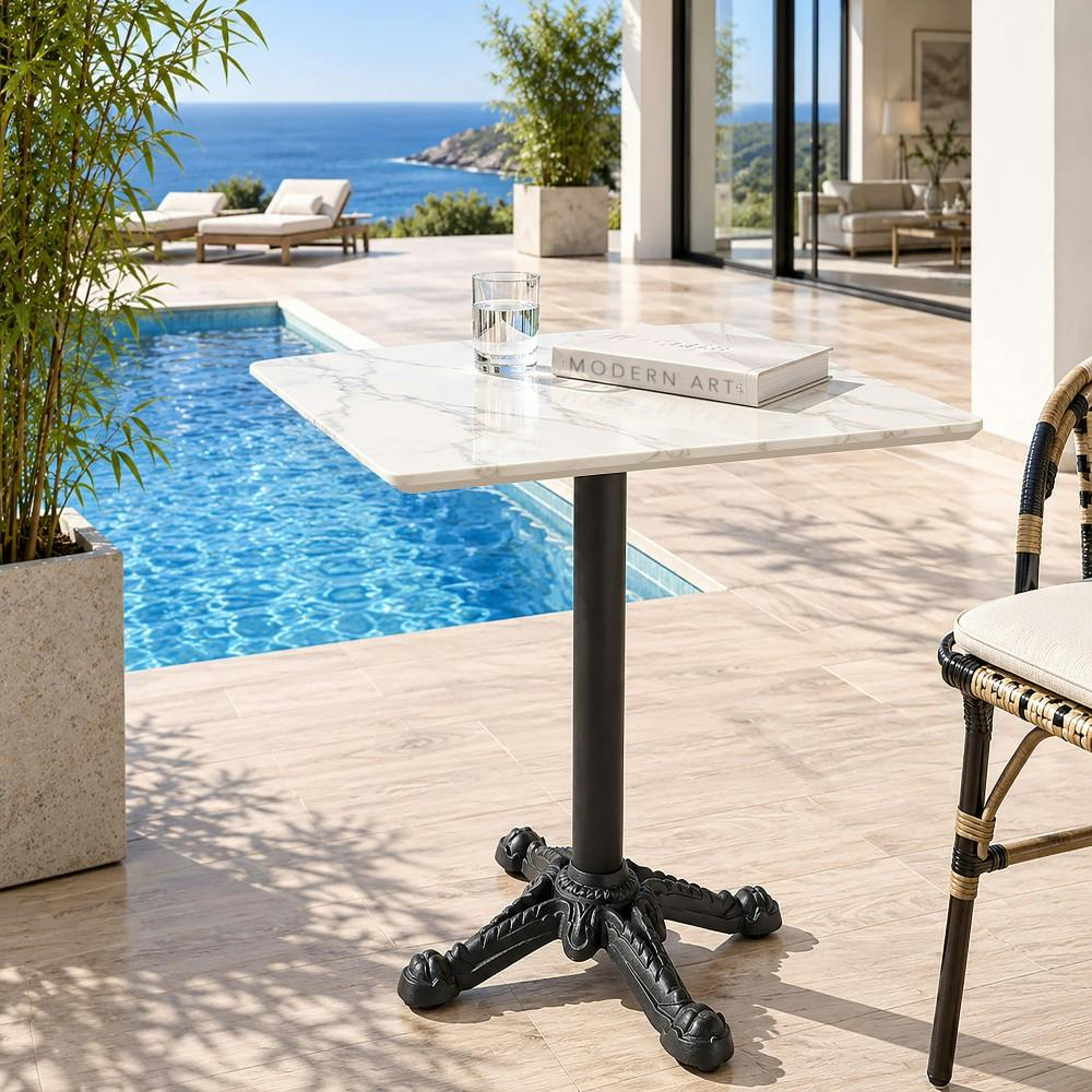 Table bistrot 70x70cm pliable en céramique marbré blanc BELLUNE