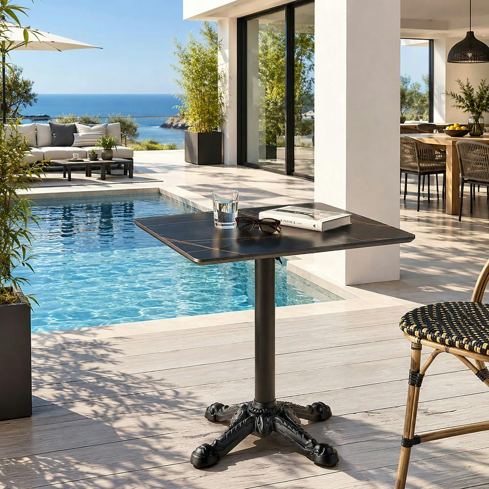Table bistrot 70x70cm pliable en céramique marbré noir BELLUNE