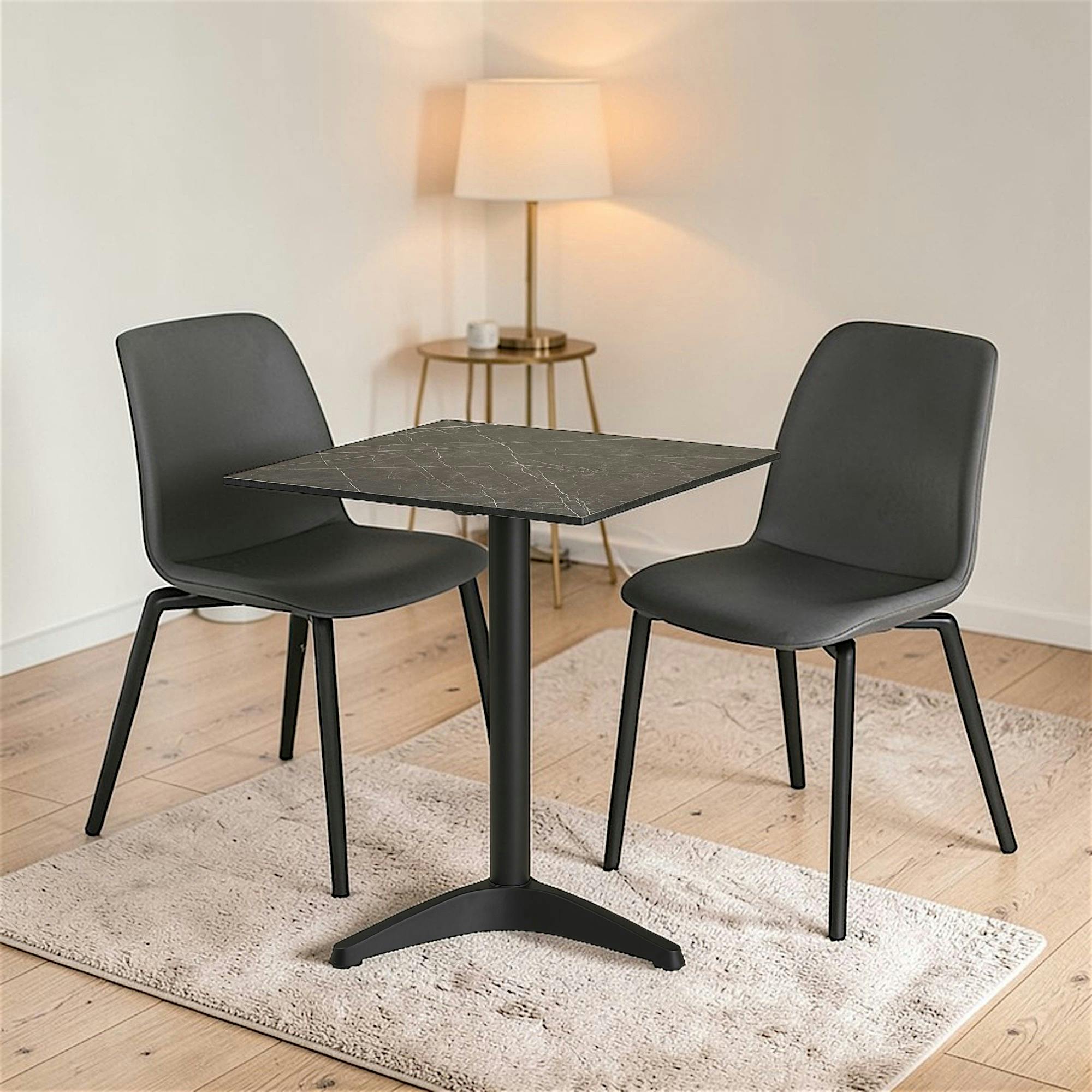 Table bistrot carrée effet marbre gris pied alu 60 cm TORANO