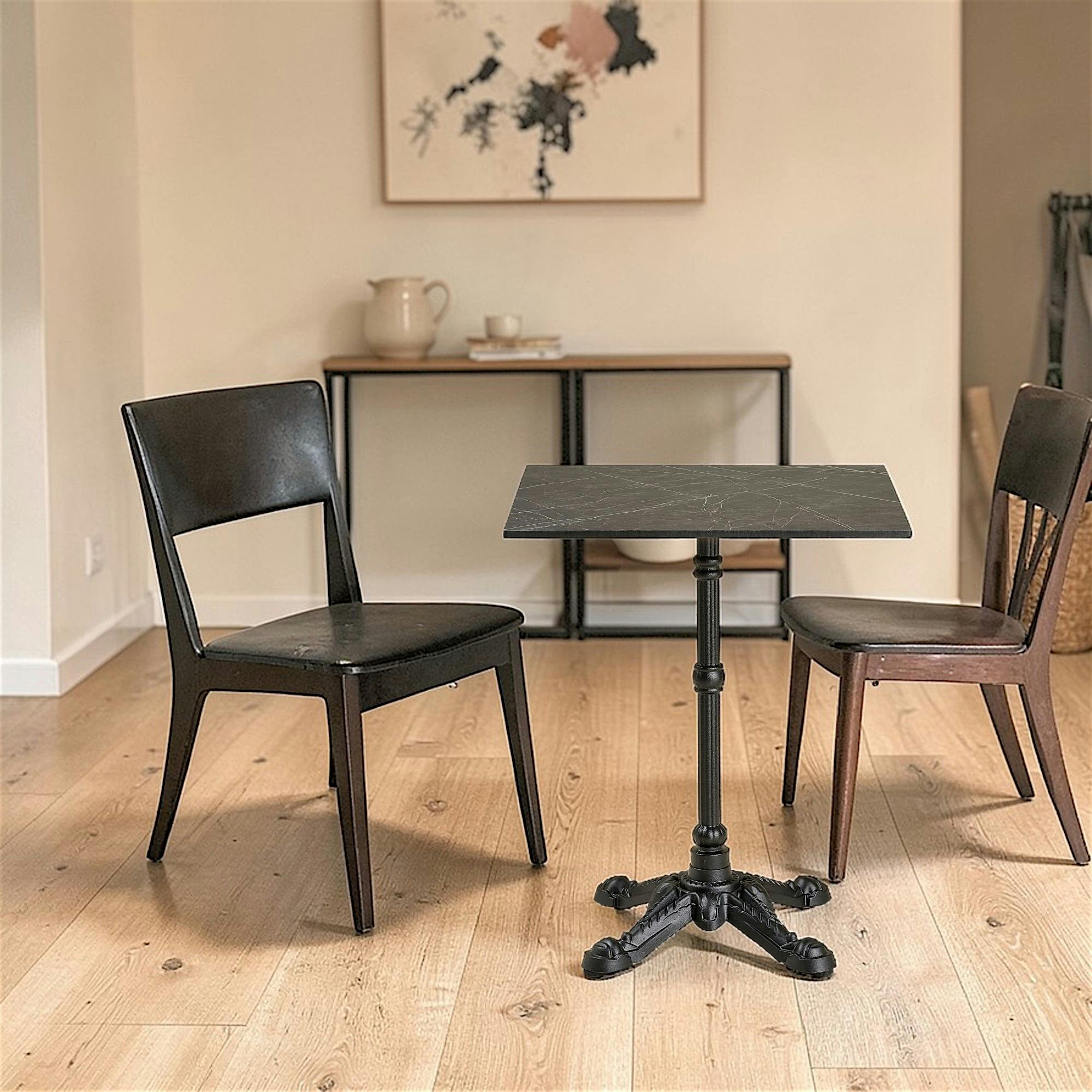 Table bistrot carrée effet marbre gris pied fonte 60 cm TORANO