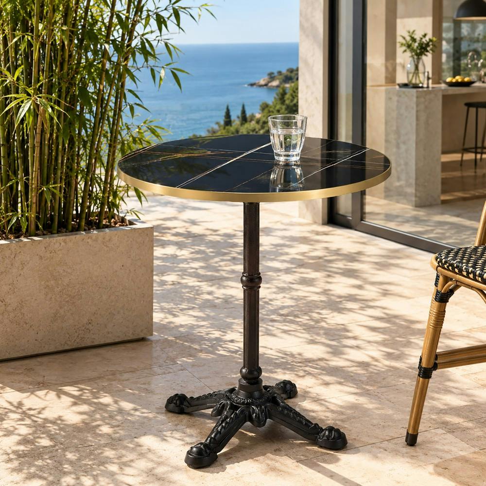Table bistrot D70cm en céramique marbré noir BELLUNE