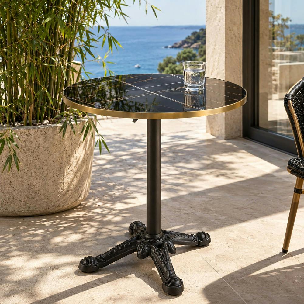 Table bistrot D70cm pliable en céramique marbré noir BELLUNE
