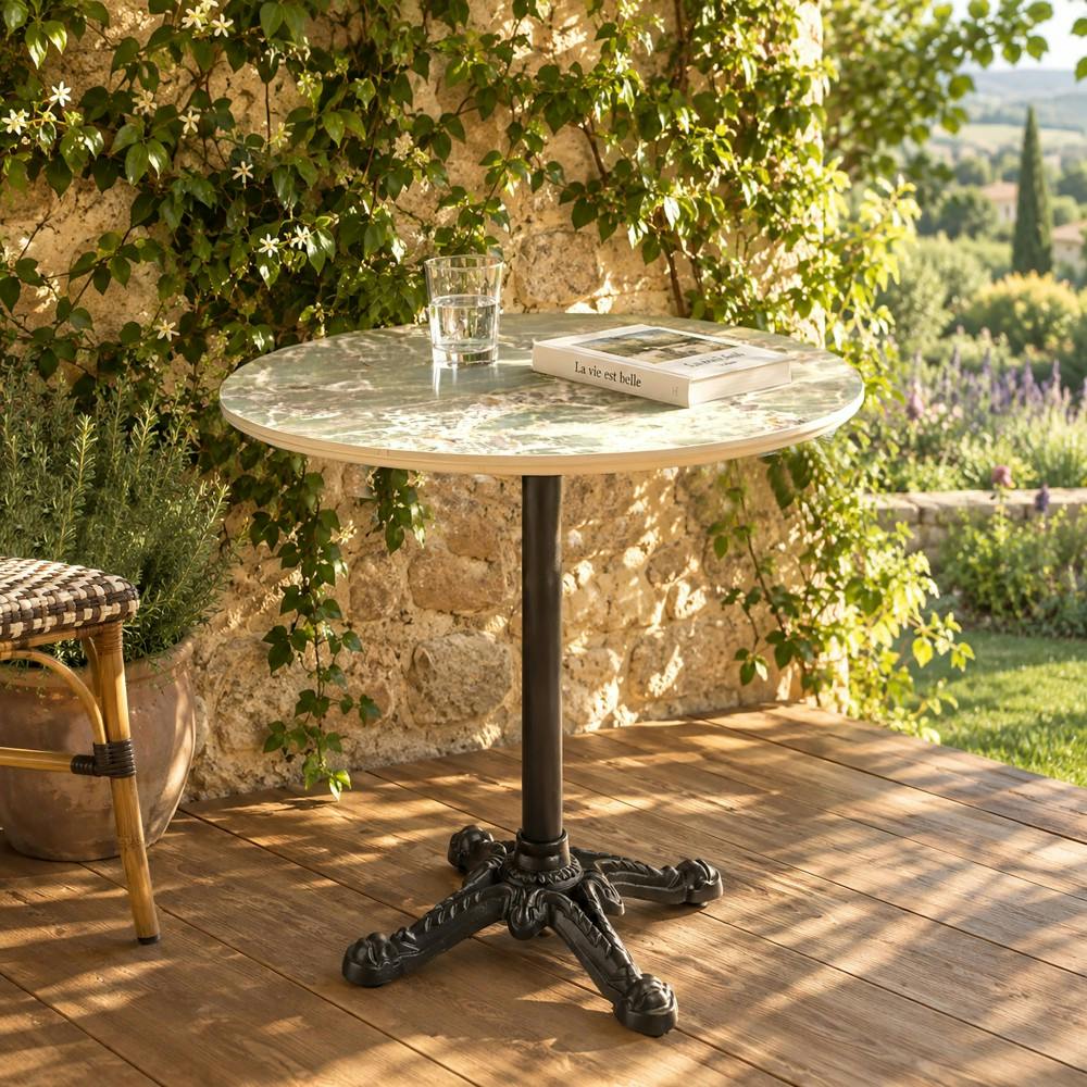 Table bistrot D70cm pliable en céramique marbré vert BELLUNE