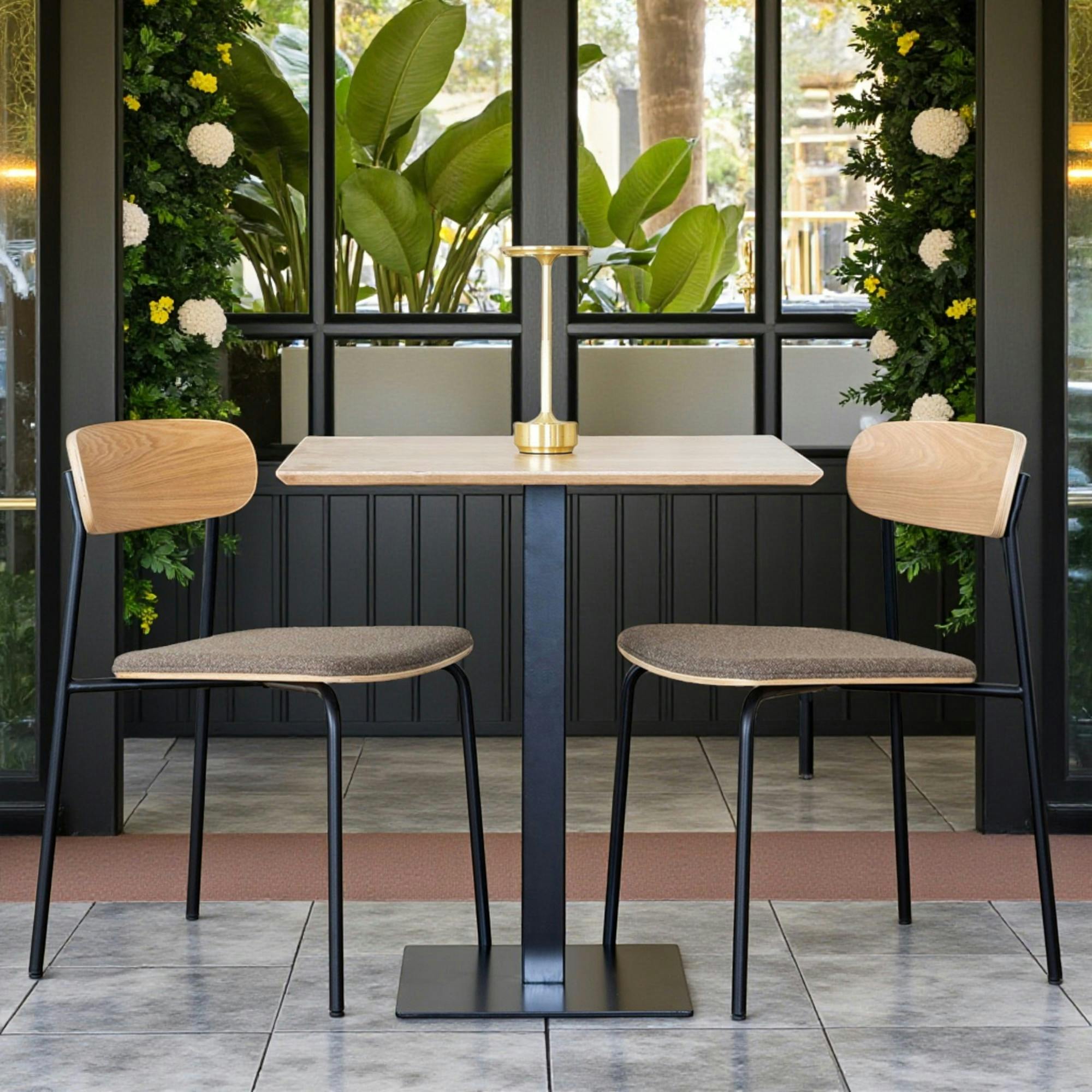 Table bistrot mélamine effet bois – pied métal, 70 cm NAPA