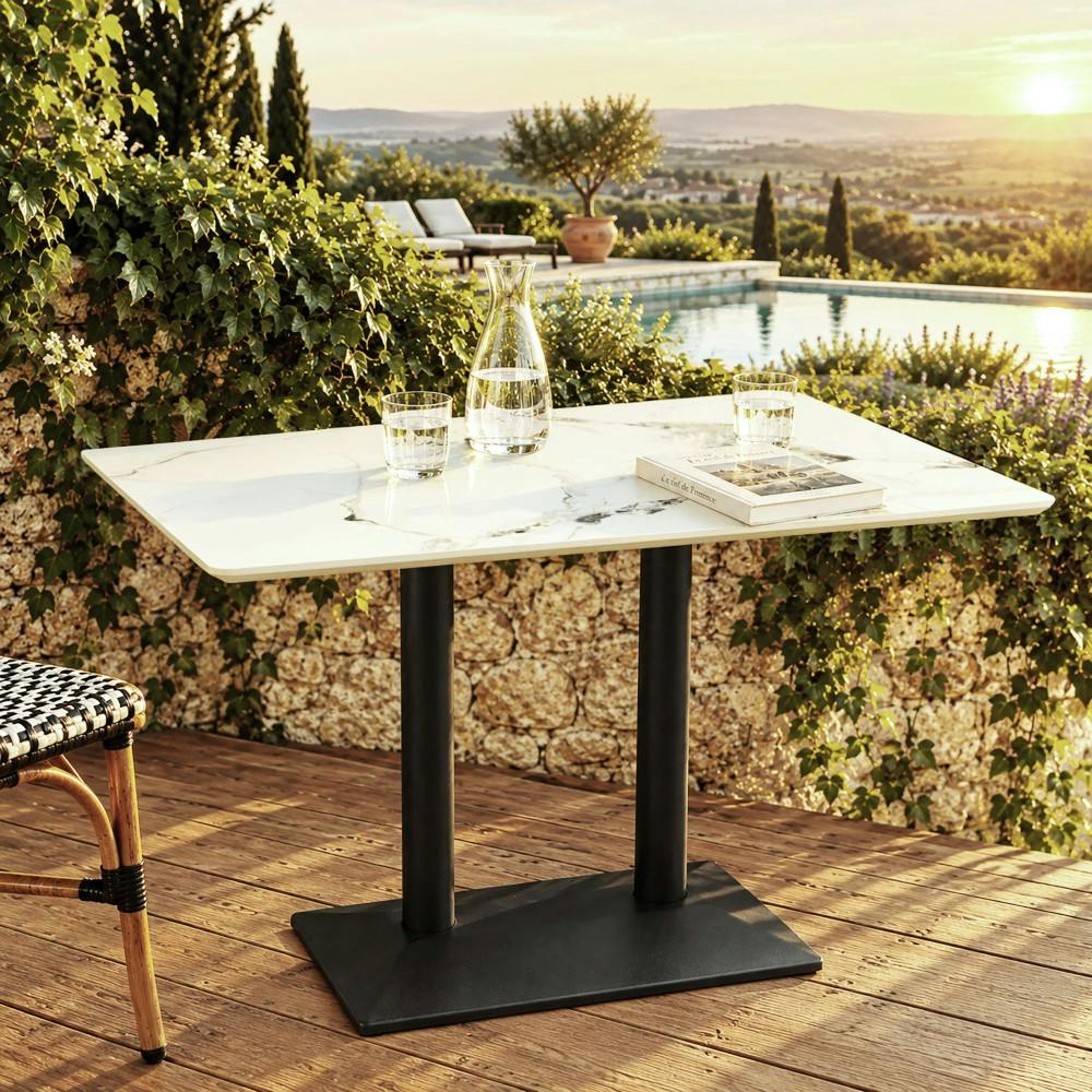 Table bistrot rectangulaire 120x70cm en céramique marbré clair BELLUNE