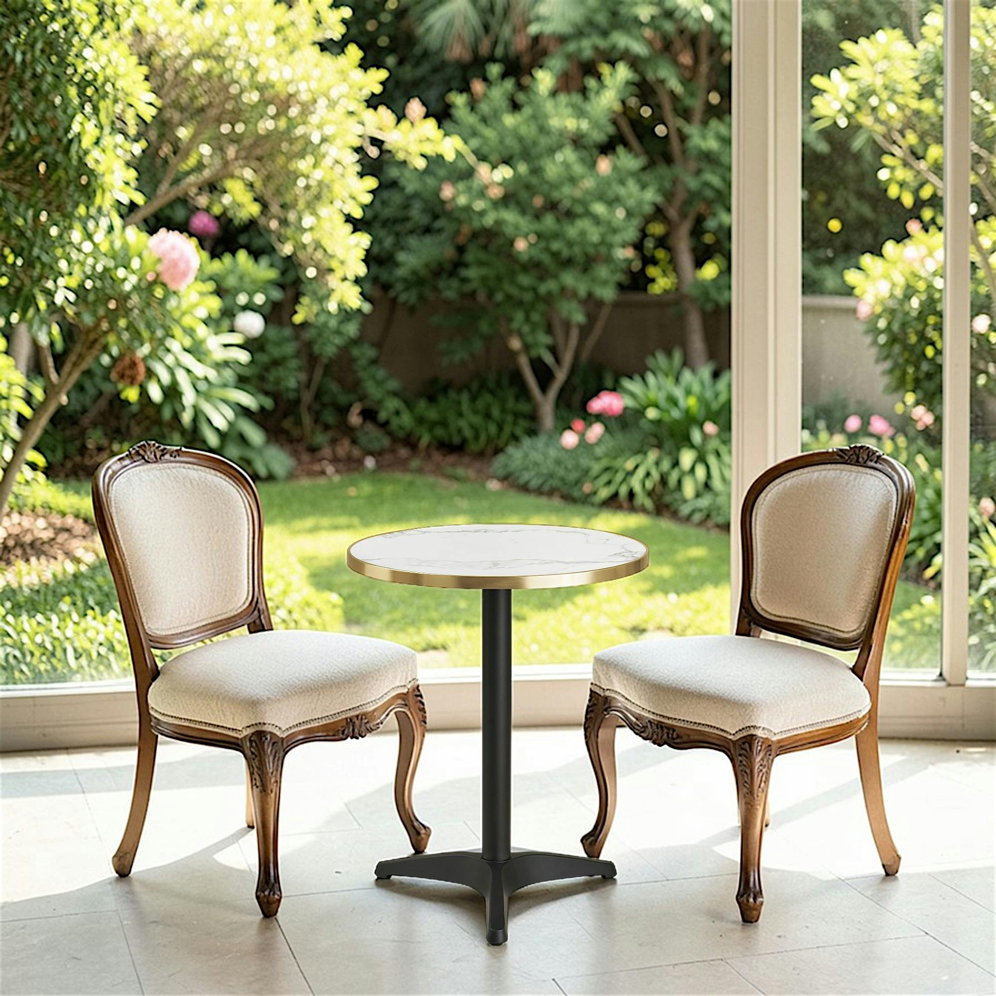 Table bistrot ronde effet marbre blanc pied alu Ø60 cm TORANO