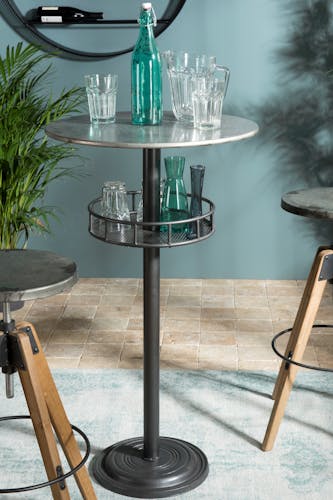 Table haute mange debout rond style bistrot industriel en metal gris