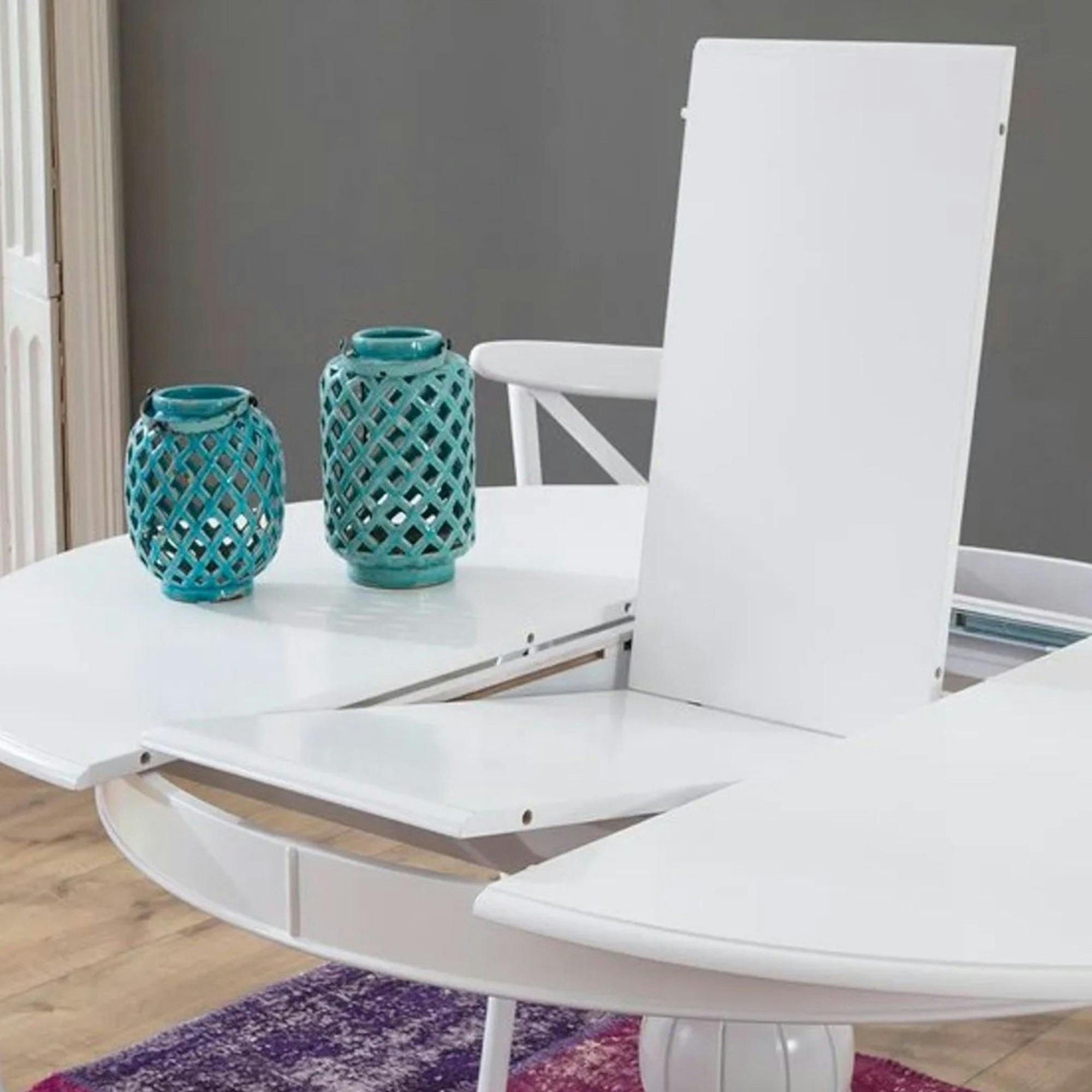 Table blanche extensible - ⌀118/158 cm, pied tourné TENA