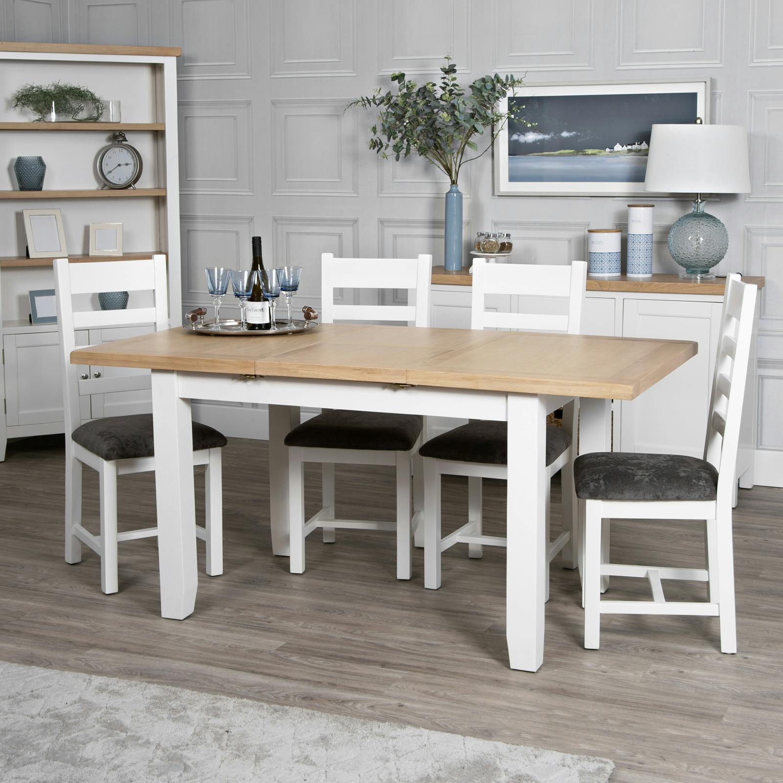 Table blanche extensible en chêne 120-160 cm NAXOS | Tables à manger ...