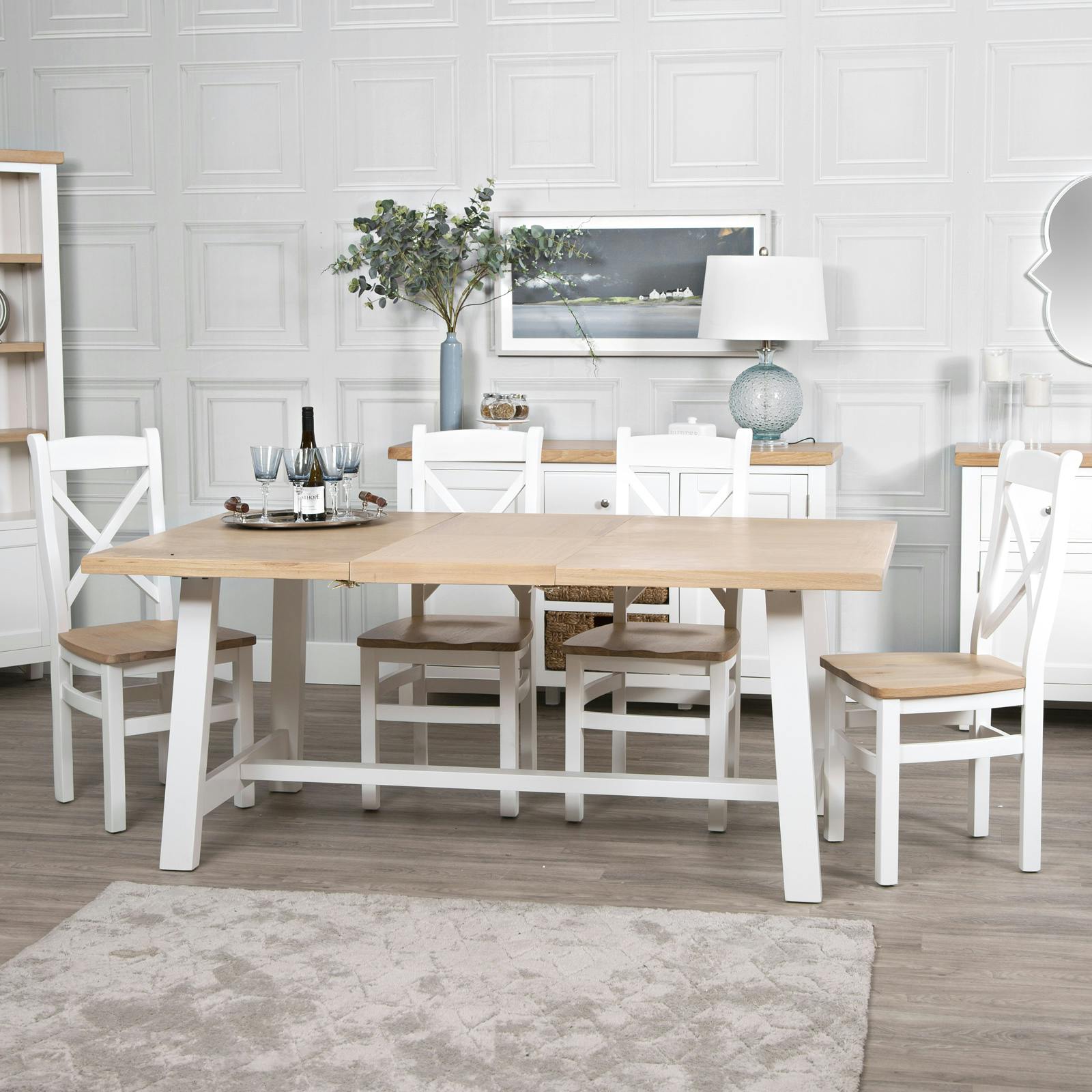 Table extensible 134x67x79 cm naturel et blanc - NIMES