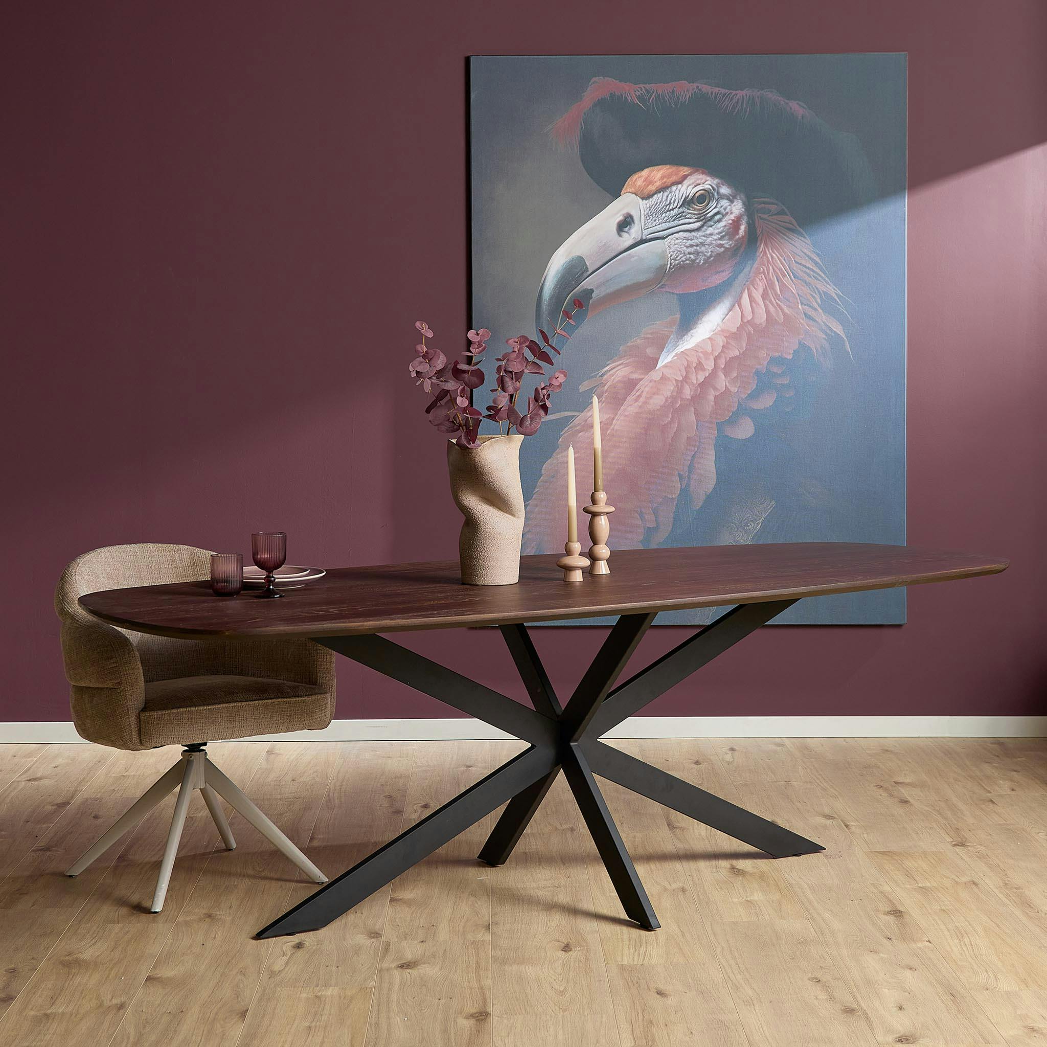Table bords arrondis bois foncé 240 cm LEXTON