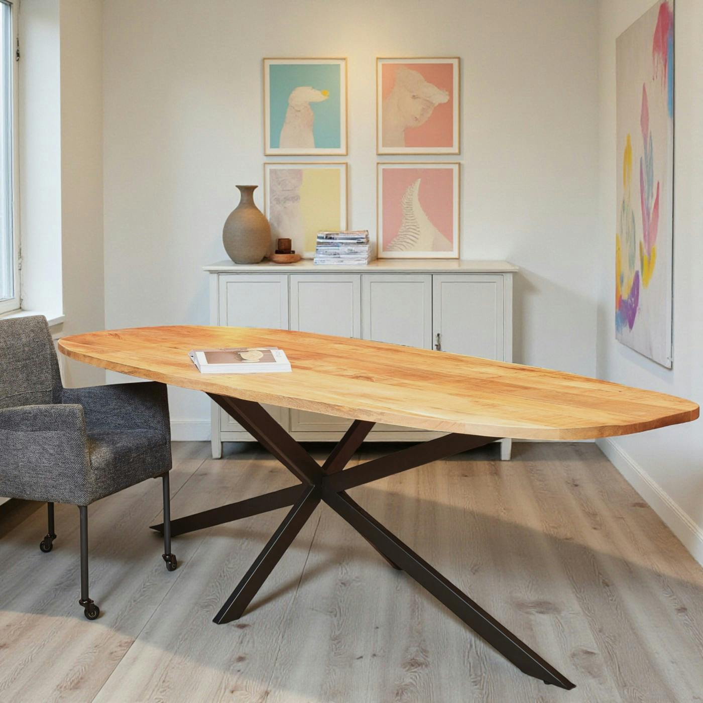 Table bords arrondis en bois 200 cm UTAH