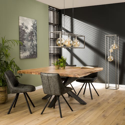 Table a manger carree bois massif pied central mikado style contemporain