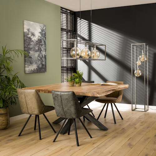 Table a manger carree bois massif pied central mikado style contemporain
